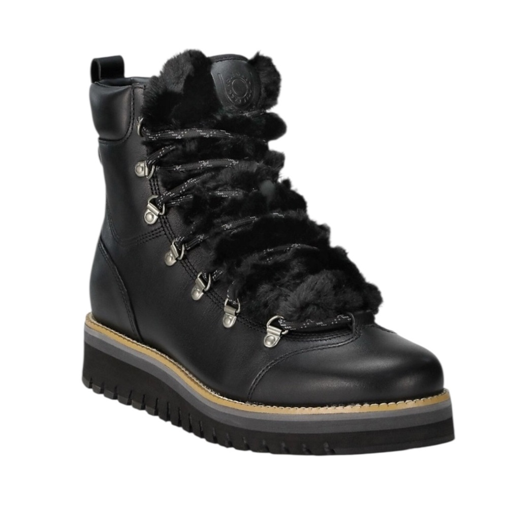 Cole Haan Women’s Zerogrand Lodge Hiker Boots Faux Fur Trim Winter Boots Leather